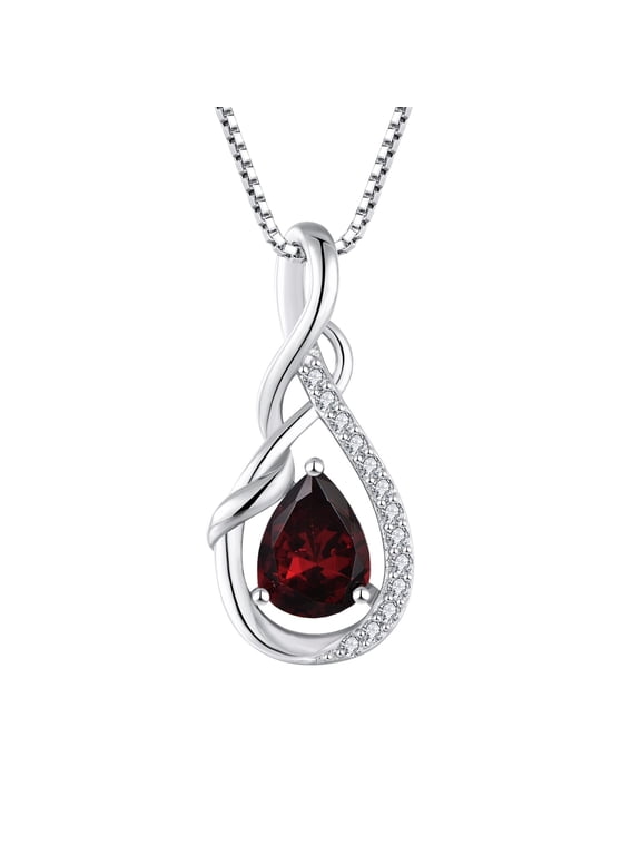 Infinity Teardrop Pendant Necklace for Women 925 Sterling Silver Birthstone July Ruby Jewelry