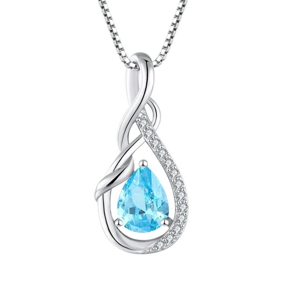 Starchenie Infinity Teardrop Pendant Necklace for Women 925 Sterling Silver Birthstone March Aquamarine Jewelry