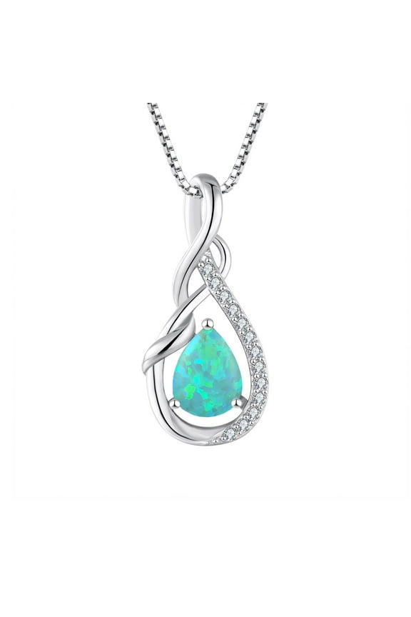 Infinity Teardrop Pendant Necklace for Women 925 Sterling Silver Green Opal Jewelry