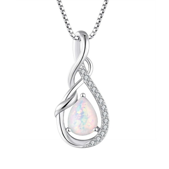 Starchenie Infinity Teardrop Pendant Necklace for Women 925 Sterling Silver White Opal Jewelry