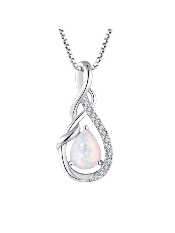 Infinity Teardrop Pendant Necklace for Women 925 Sterling Silver White Opal Jewelry