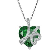 Starchenie Love Heart Pendant Necklace 925 Sterling Silver May Emerald Birthstone Jewelry for Women