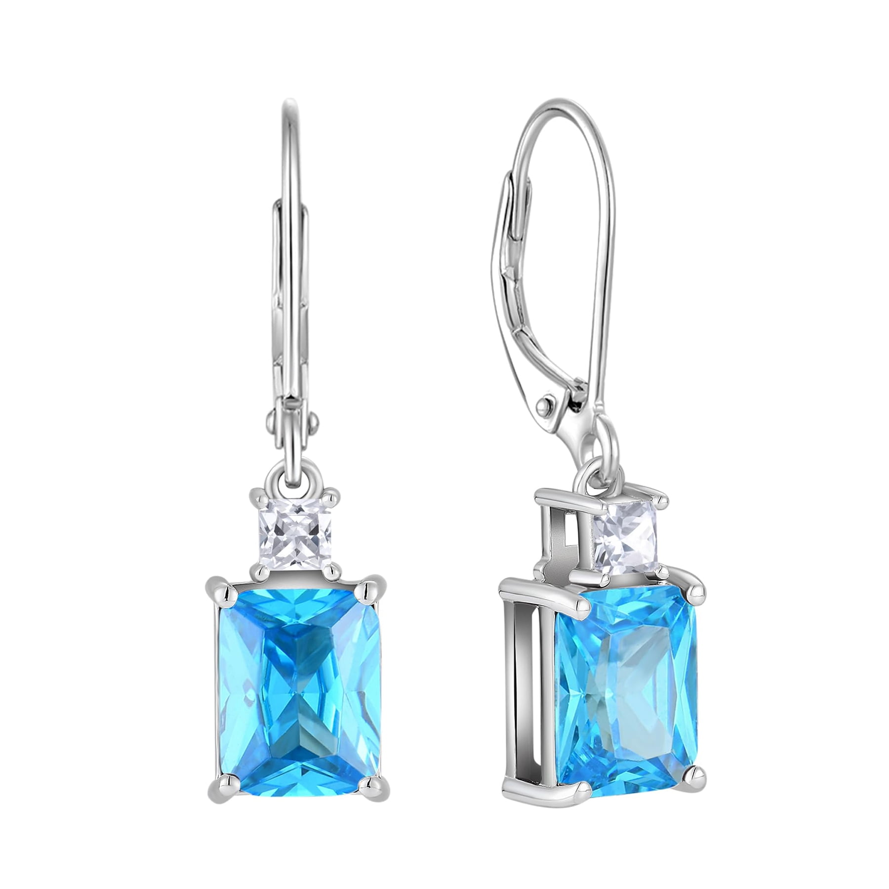 Starchenie Princess/Emerald Brilliant Cut Birthstone March aquamarine Earrings for Women Dangle Earrings Sterling Silver Leverback Earrings Birthday Anniversary Jewelry Gift