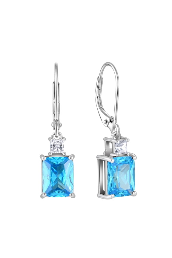 Princess/Emerald Brilliant Cut Birthstone March aquamarine Earrings for Women Dangle Earrings Sterling Silver Leverback Earrings Birthday Anniversary Jewelry Gift