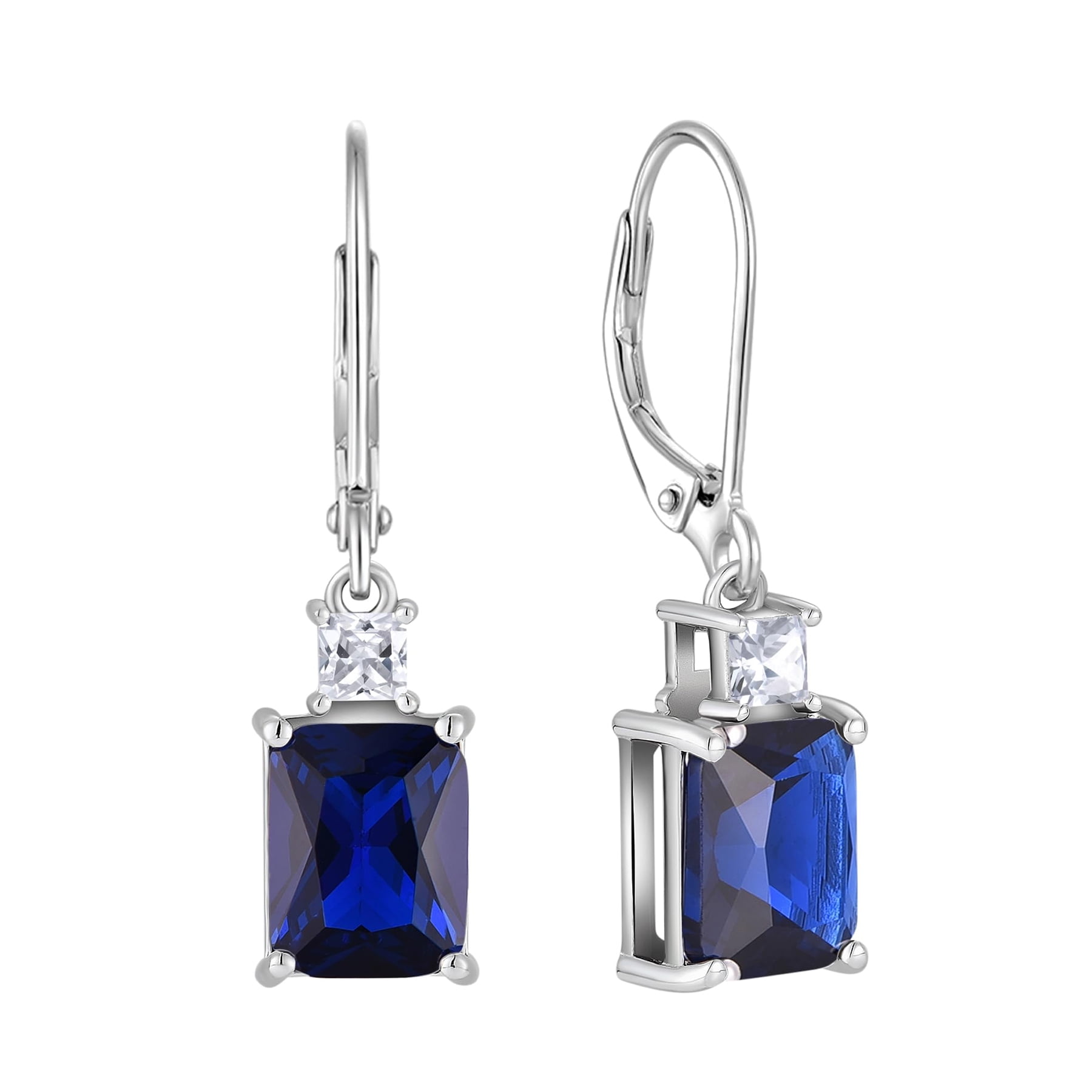Starchenie Princess/Emerald Brilliant Cut Birthstone September Sapphire Earrings for Women Dangle Earrings Sterling Silver Leverback Earrings Birthday Anniversary Jewelry Gift