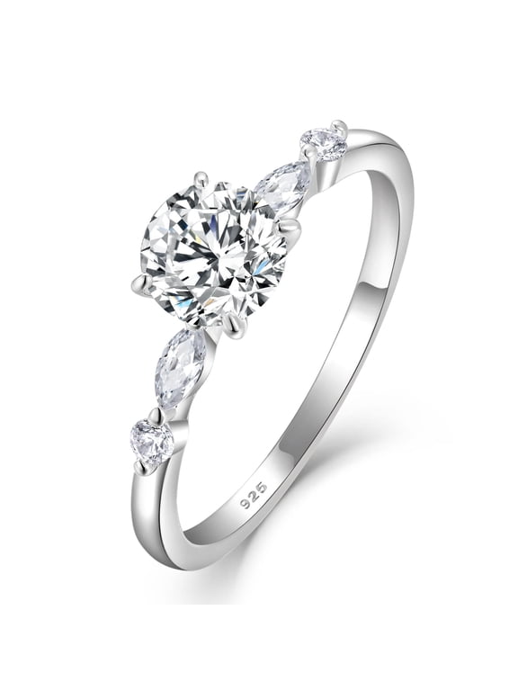 Round Promise Rings for Her | 925 Sterling Silver Halo Ring | Engagement Wedding band for Women Size 6