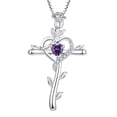 thumbnail image 1 of Starchenie Rose Cross Necklace 925 Sterling Silver Heart Crucifix Pendant Birthstones February Amethyst Jewelry for Women, 1 of 6