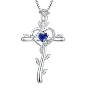 Starchenie Rose Cross Necklace 925 Sterling Silver Heart Crucifix Pendant December Tanzanite Birthstone Jewelry for Women