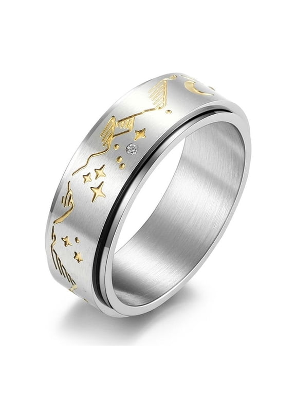 Rotating Fidget Ring for Anxiety Stainless Steel Moon & Star Spinner Ring for Men/Women Size 8