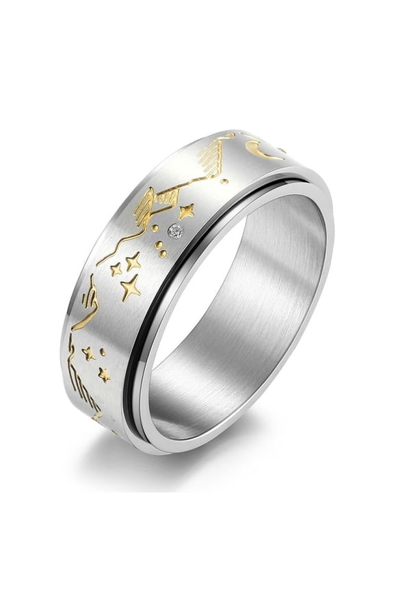 Rotating Fidget Ring for Anxiety Stainless Steel Moon & Star Spinner Ring for Men/Women Size 8