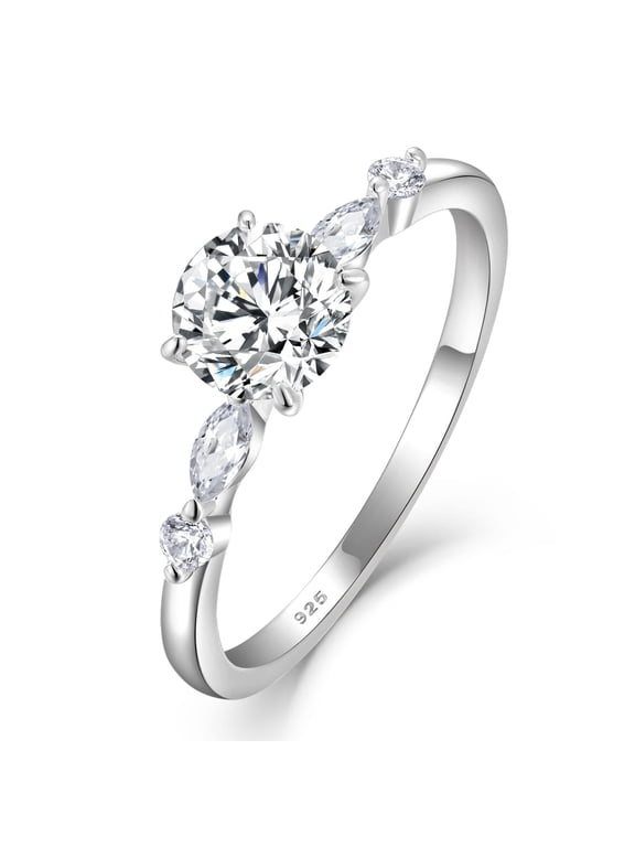 Round Promise Rings for Her | 925 Sterling Silver Halo Ring | Engagement Wedding band for Women Size 5