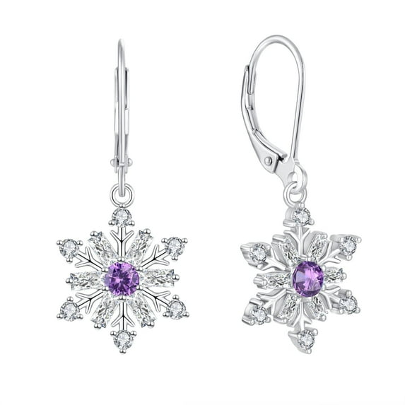 Starchenie Snowflake Dangle Drop Earrings 925 Sterling Silver Leverback Earrings Gemstones February Amethyst Jewelry Gift for Women