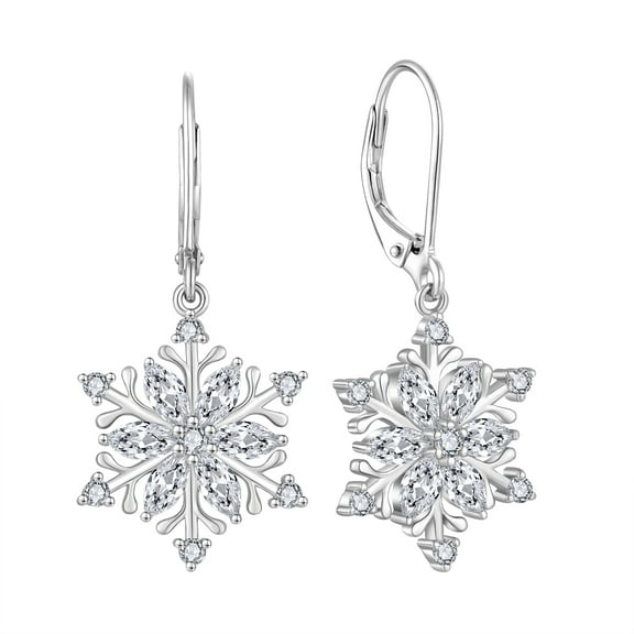 Starchenie Snowflake Dangle Earrings for Women 925 Sterling Silver Leverback Earrings April Birthstones Cubic Zirconia Jewelry Christmas Gift