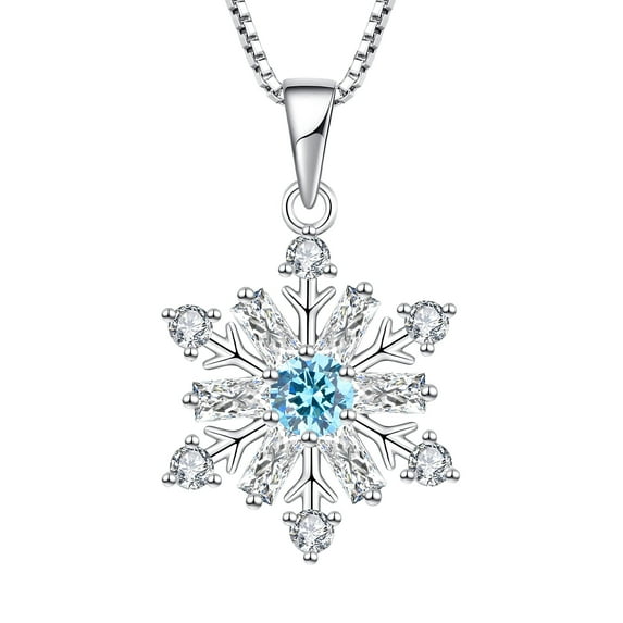 Starchenie Snowflake Necklace 925 Sterling Silver Snowflake Pendant March Aquamarine Christmas Jewelry for Women