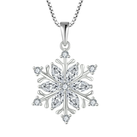 Starchenie Snowflake Pendant Necklace for Women 925 Sterling Silver April Birthstones Cubic Zirconia Jewelry Christmas Gift