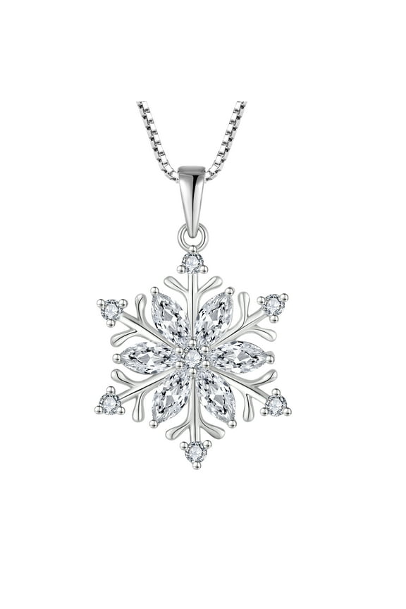 Snowflake Pendant Necklace for Women 925 Sterling Silver April Birthstones Cubic Zirconia Jewelry Christmas Gift