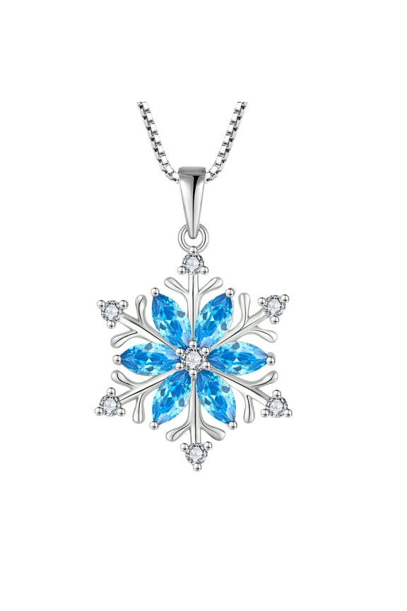 Snowflake Pendant Necklace for Women 925 Sterling Silver Birthstones March Aquamarine Jewelry Christmas Gift