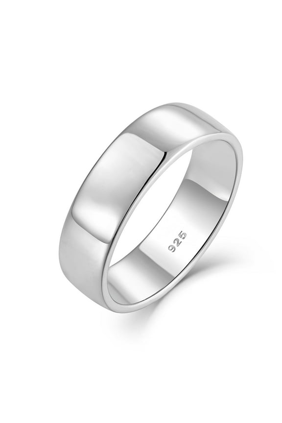 Solid 925 Sterling Silver Ring for Men & Women 6mm High Polish Wedding Band Size 7