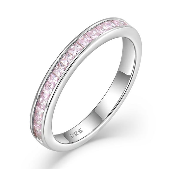 Starchenie Stackable Ring for Women 925 Sterling Silver Eternity Band Princess Cut Birthstone October Pink Tourmaline Rings Size 9
