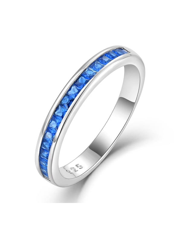 Stackable Ring for Women 925 Sterling Silver Eternity Band Princess Cut Birthstone September Sapphire Rings Size 5