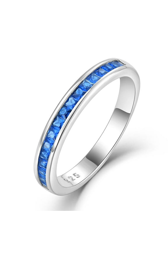 Stackable Ring for Women 925 Sterling Silver Eternity Band Princess Cut Birthstone September Sapphire Rings Size 5