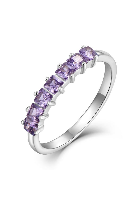 Stackable Ring for Women 925 Sterling Silver February Amethyst Princess-Cut Eternity Band Rings Size 5