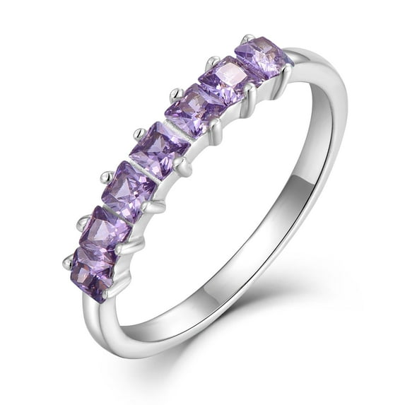 Starchenie Stackable Ring for Women 925 Sterling Silver February Amethyst Princess-Cut Eternity Band Rings Size 6