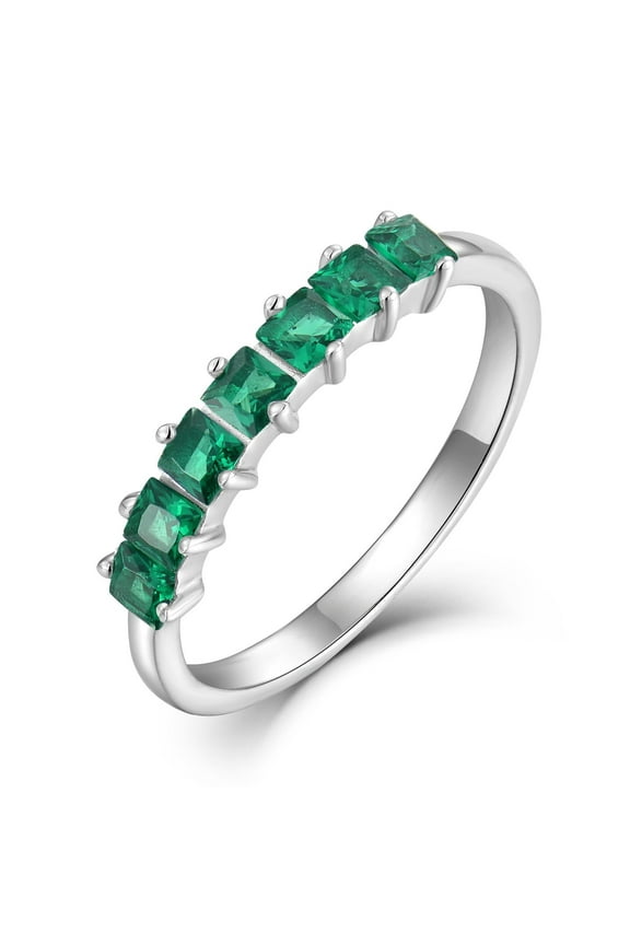 Stackable Ring for Women 925 Sterling Silver May Emerald Princess-Cut Eternity Band Rings Size 5
