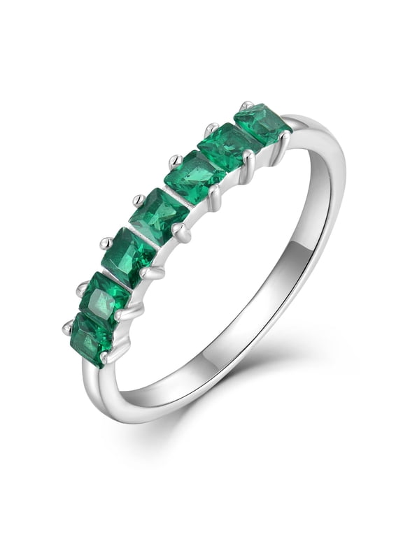 Stackable Ring for Women 925 Sterling Silver May Emerald Princess-Cut Eternity Band Rings Size 8