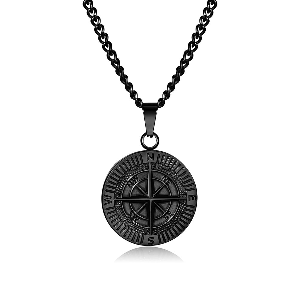 Starchenie Stainless Steel Compass Black Pendant Chain Necklace for Men Jewelry Gift