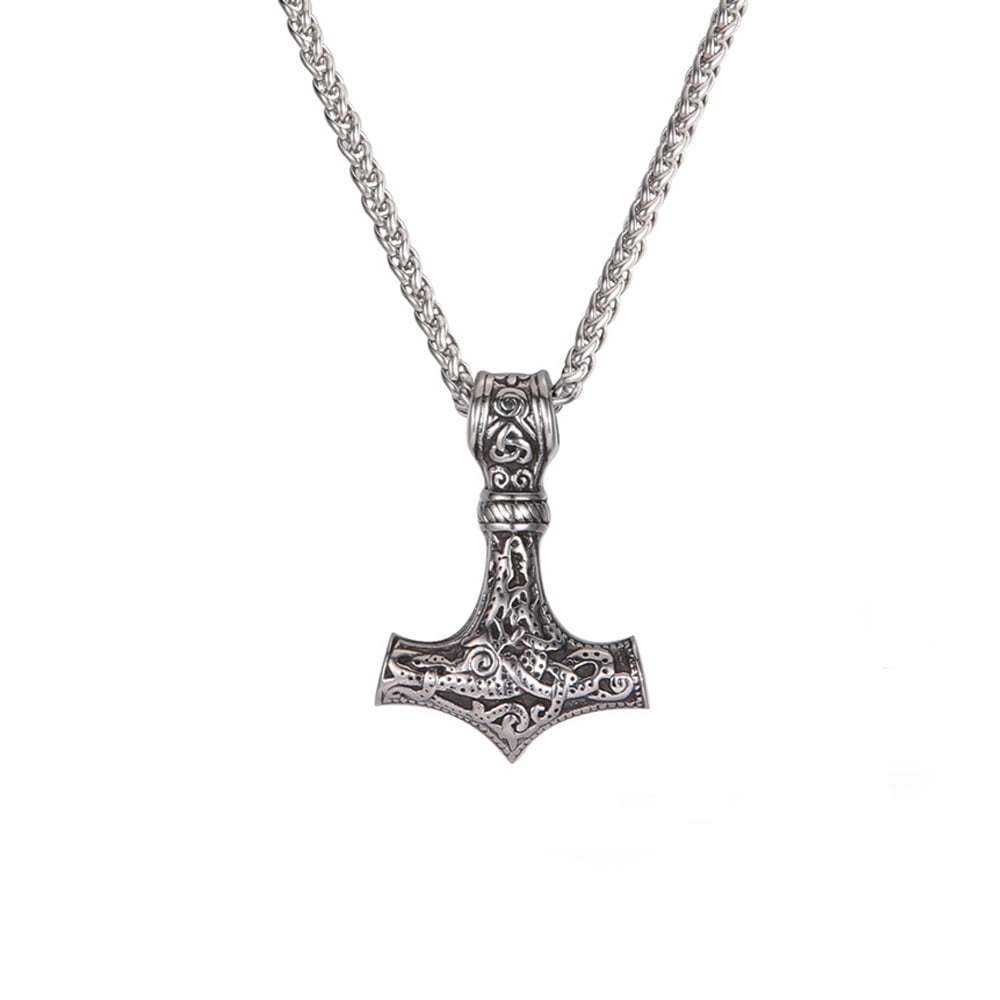 Starchenie Vintage Viking Thor Hammer Pendant Necklace Stainless Steel
