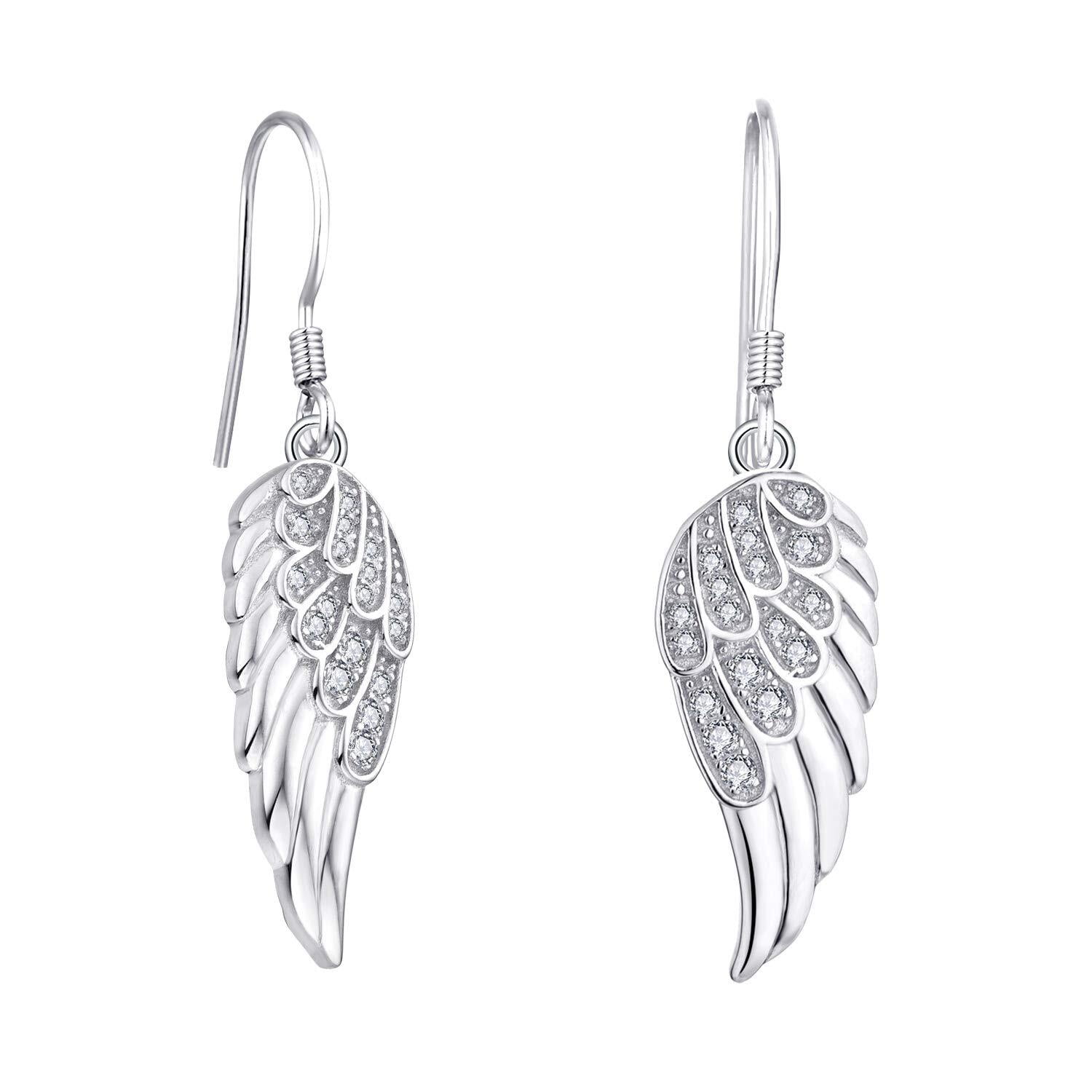 Starchenie White Angel Wings Dangle Earrings for Women 925 Sterling Silver Cubic Zirconia Threader Earrings