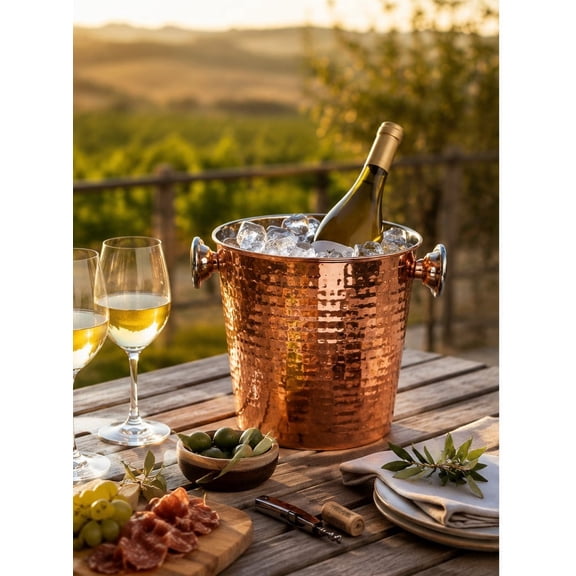 StarCrafts 72162 Hammered Copper Plated Stainless Steel Champagne Bucket, 2.5 Qt