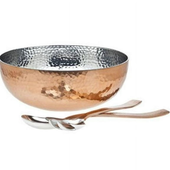 Starcrafts 92251 Stainless Steel Copper Plated Hammered Salad Bowl with 2 Server, 3 Piece