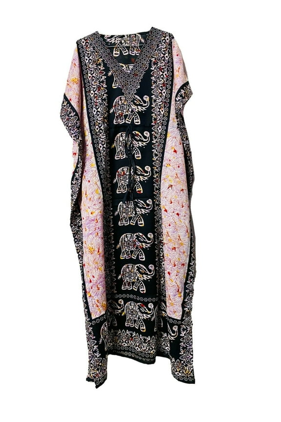 Black-Long-Kaftan-dress-Hippy-Boho-Maxi-Plus-Size-Women-Caftan-Tunic-Night Dress