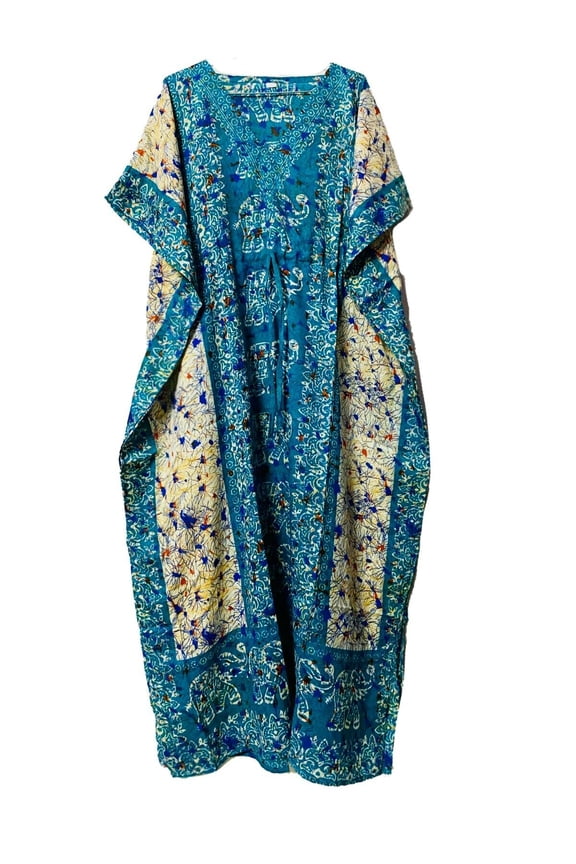Teal Blue-Long-Kaftan-dress-Hippy-Boho-Maxi-Plus-Size-Women-Caftan-Tunic-Dress