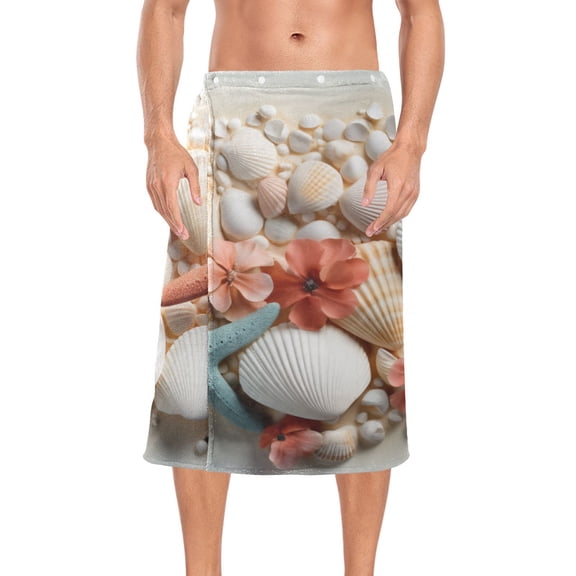 Starcus Shell Conch Bath Towel Wrap for Man Adjustable Shower Wrap Button Closure Body Towel for Sauna Gym