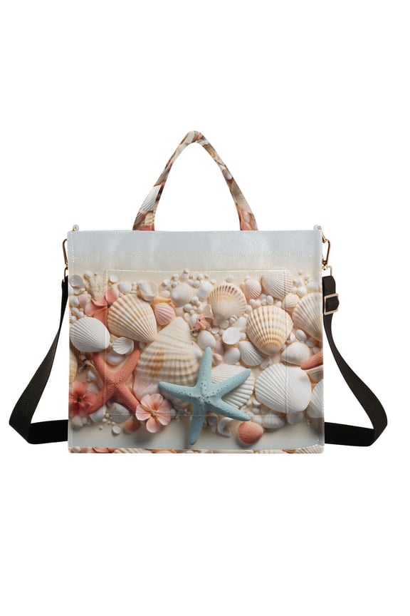 Starcus Shell Conch Corduroy Tote Bag Handbag Large Messenger Bag Shoulder Crossbody Zipper Bag Purse