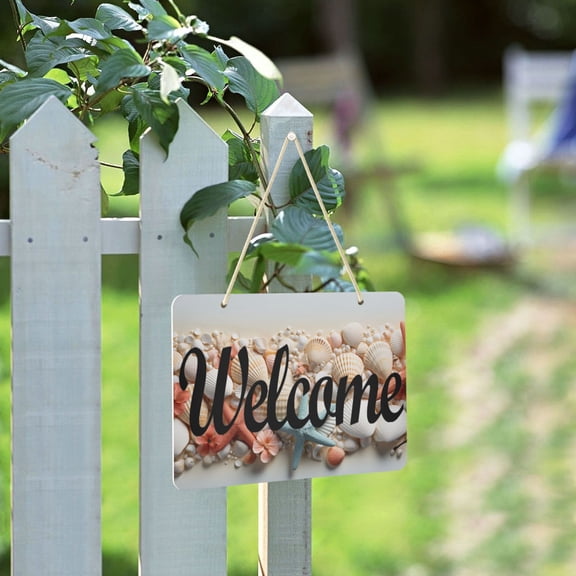 Starcus Shell Conch Welcome Sign for Front Door Porch Wreath Door Sign Home Decoration Rustic Farmhouse Style