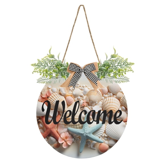 Starcus Shell Conch Welcome Sign for Front Door Wreath Door Sign for Farmhouse Porch Decoration Indoor Outdoor