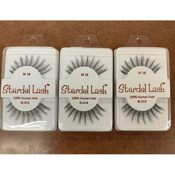 Stardel Lash 100% Human Hair Eyelashes Black - SF 16 (pack of 3)