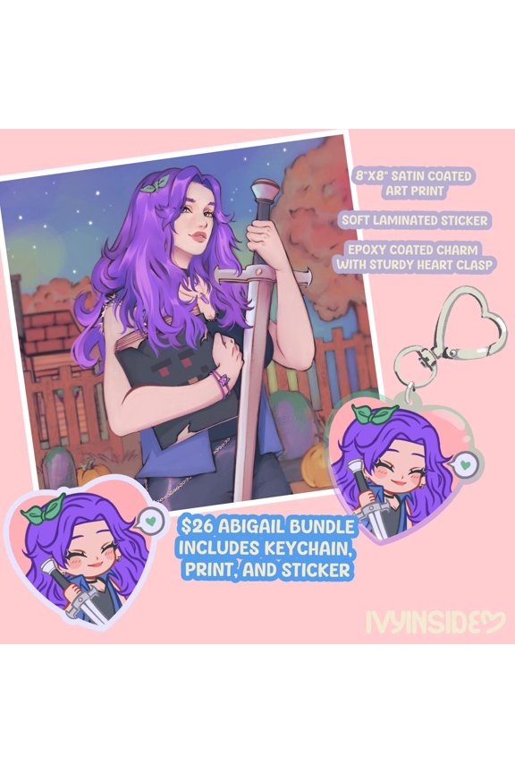 Stardew Valley Abigail Art Pack Print, Sticker & Keychain Fanart Bundle (1 keychain)