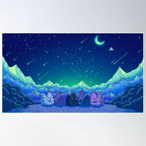 Stardew Valley Chickens - Midnight Version Poster Wall Art, Modern Wall Decor For Living Room Bedroom, 24x36 UNFRAMED