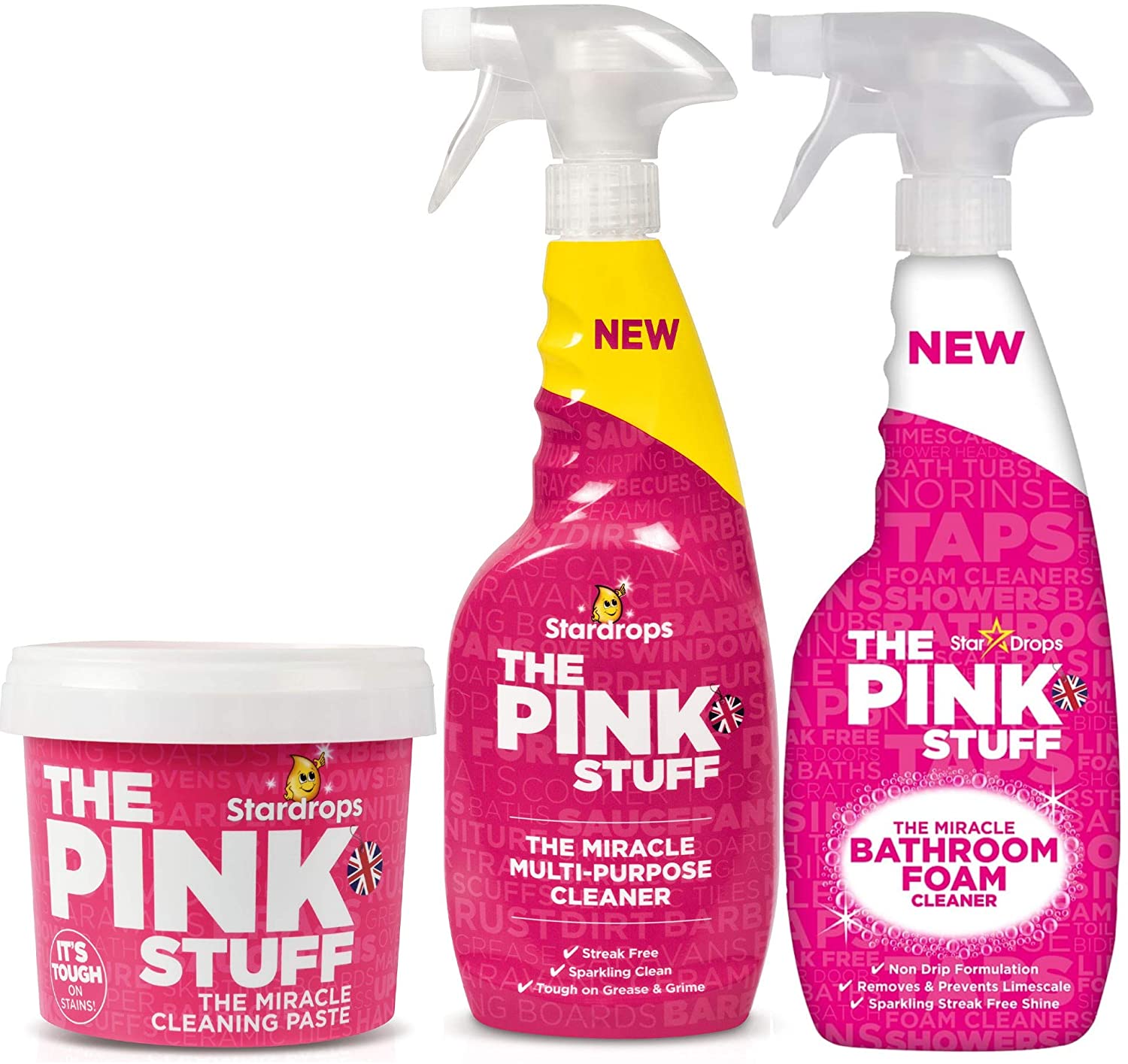 Stardrops - The Pink Stuff - The Miracle Cleaning Paste, Multi-Purpose Spray, And Bathroom Foam 3-Pack Bundle (1 Cleaning Paste, 1 Multi-Purpose Spray, 1 Bathroom Foam) - image 1 of 4