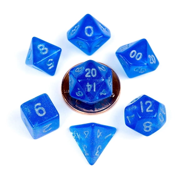 Stardust Blue w/ Silver Numbers 10mm Mini Poly Dice Set