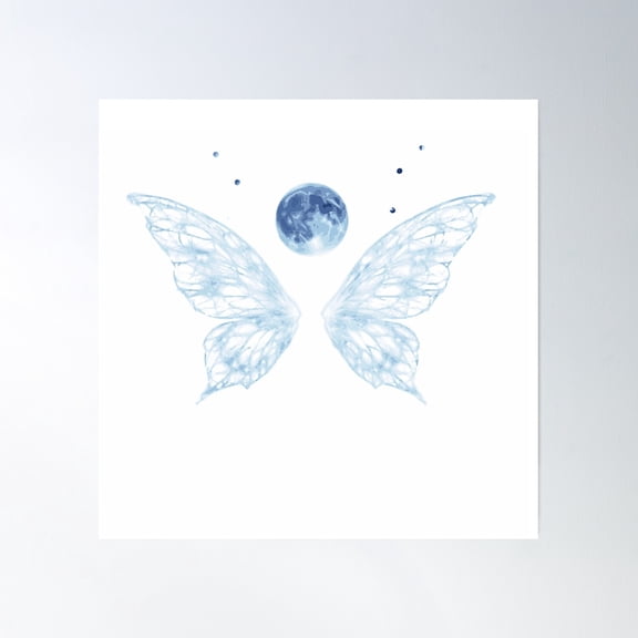Stardust & Moonlight Fairy Wings – Lunar Phase Fantasy Art, Celestial Fairycore Design, Mystical Night Sky Illustration Poster Wall Art, Modern Wall Decor, 30x30 UNFRAMED