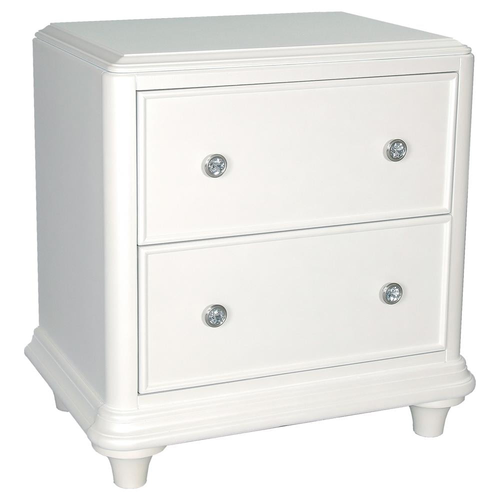 Stardust White 2 Drawer Poplar Nightstand with Crystal Knobs