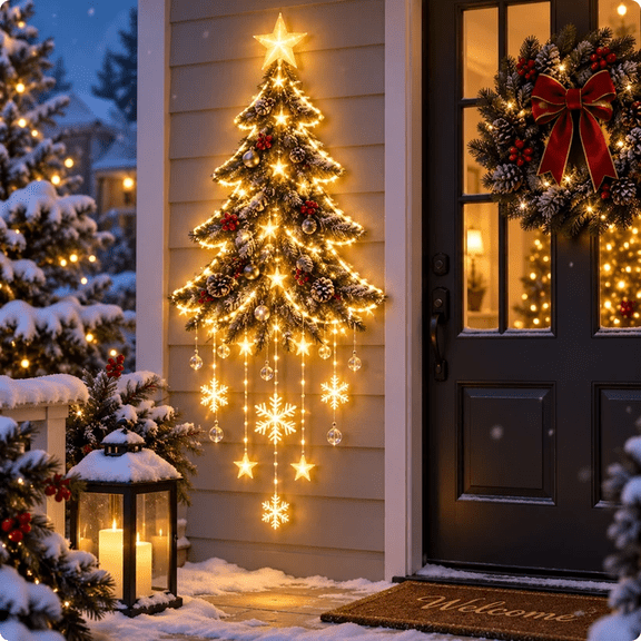 Starfall Christmas Cascade Lights, Glowing Star-Top Waterfall Wall & Yard Decor, 310 LED 9 Strands 8 Modes Indoor Outdoor Holiday