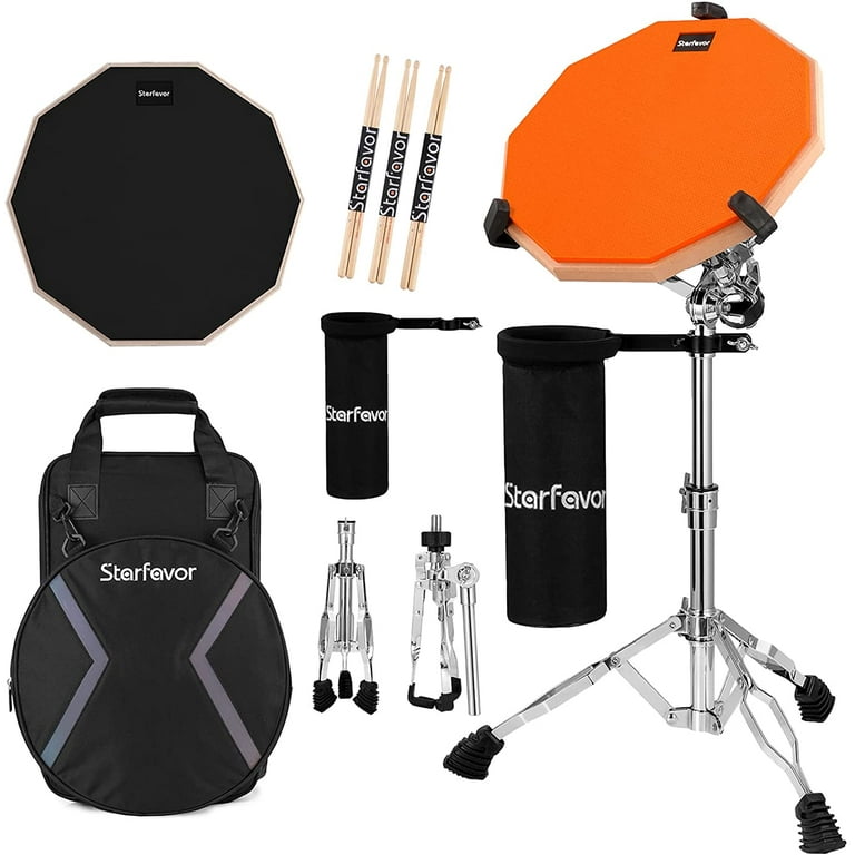 Starfavor Drum Practice Pad with Snare Drum Stand 12 Inch Double Sided Silent Practice Pad Kit Orange
