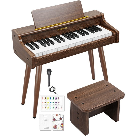 Starfavor Kids Keyboard, 37 Keys Digital Piano with Volume Control, Rechargeable Music Educational Instrument Toy, Wood Piano for 3+ Girls, Boys, Beginner, Toddler